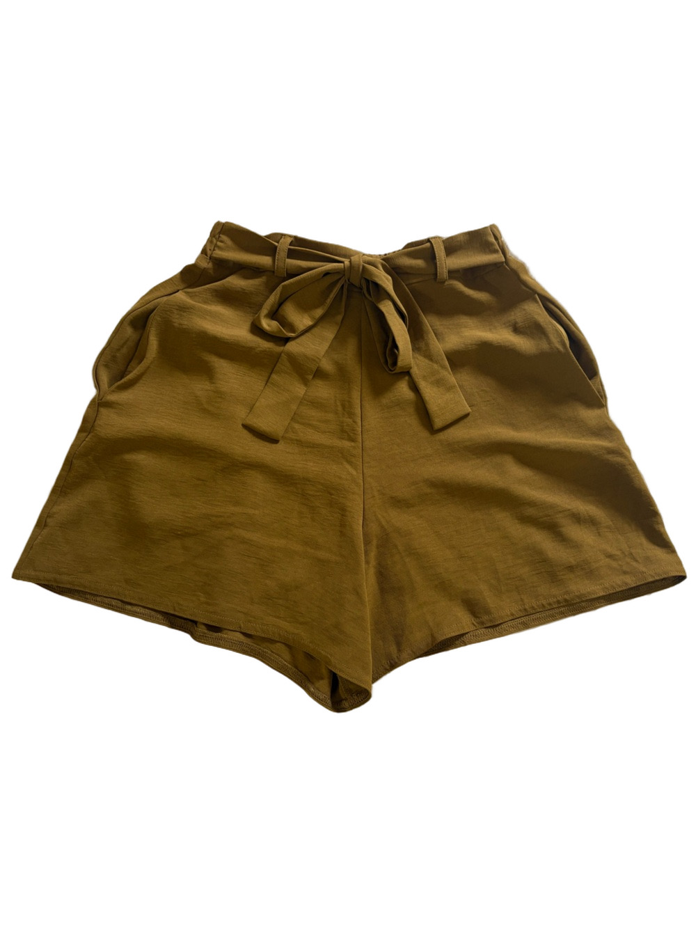 Tie-Waist Olive Green High-Waisted Shorts